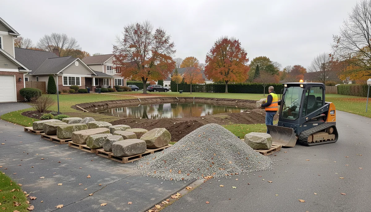 How many tons of rock and gravel does a pond need?