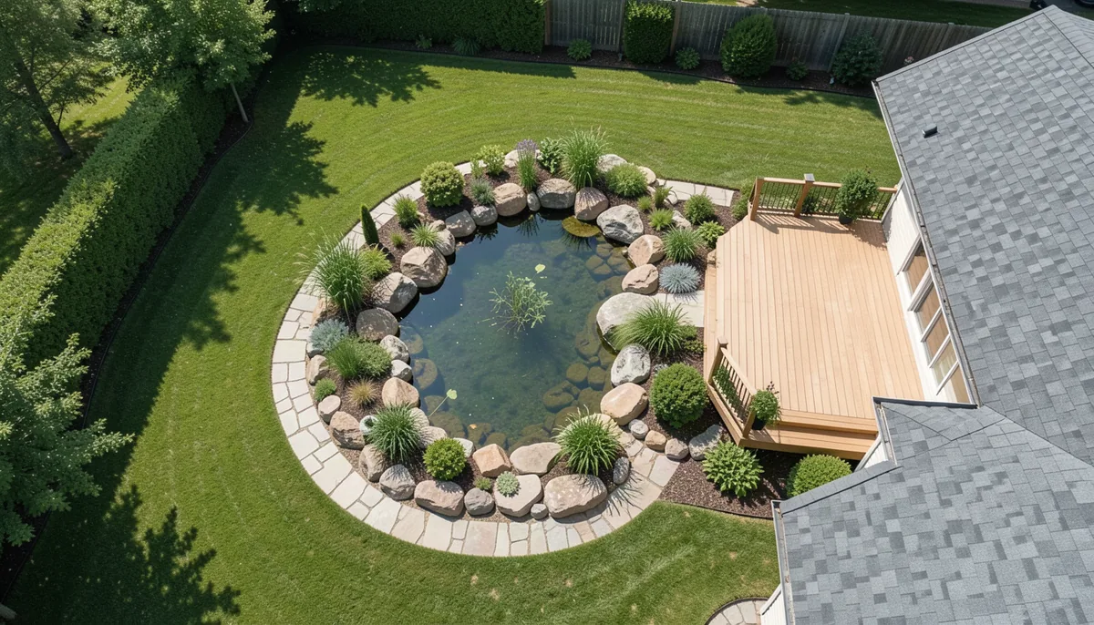 AI-generated overhead garden pond used in the editable example